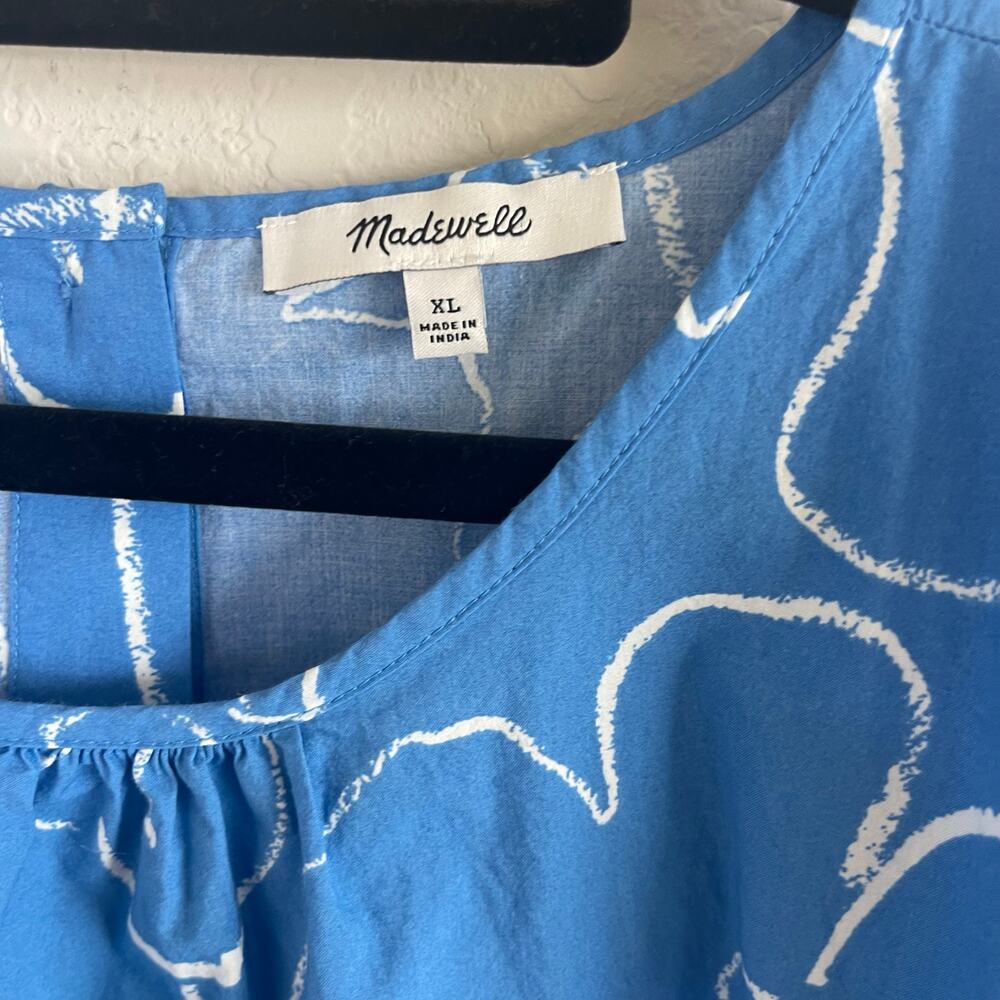 Madewell Embroidered Poplin Puff-Sleeve Cutout Crop Top Oranamental Blue Size XL - Picture 6 of 8